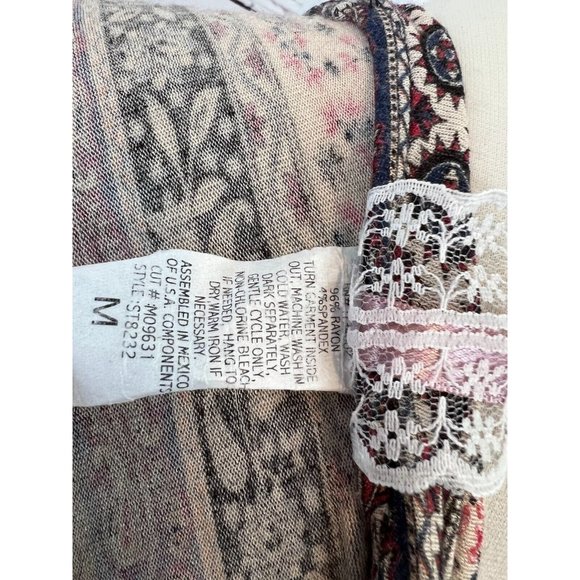 Mauve Open Front Cardigan Lagenlook Fringed Paisley Sweater Shirt Medium ST8232 - Picture 5 of 10